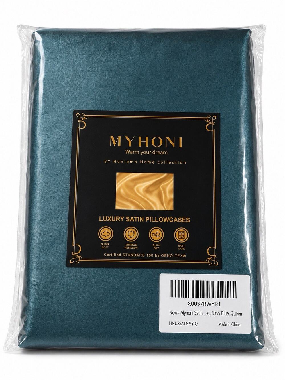 MYHONI Satin Pillowcase Queen 20x30 Navy Blue 2 Pack Silky Soft Hair Skin NEW